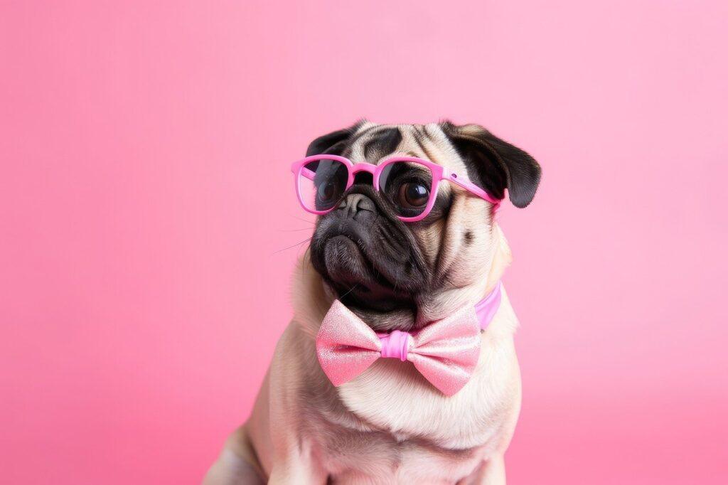 How to Earn Money Through Social Media - A Pug Dog wearing Pink Sunglassess and wearing a pink Bow Tie.