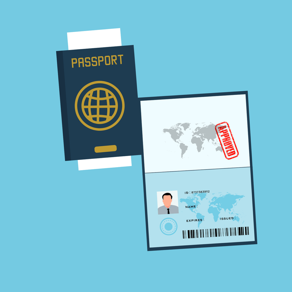 Passport Image Mock up showing an open page with an 'APPROVED'  Stamp in it